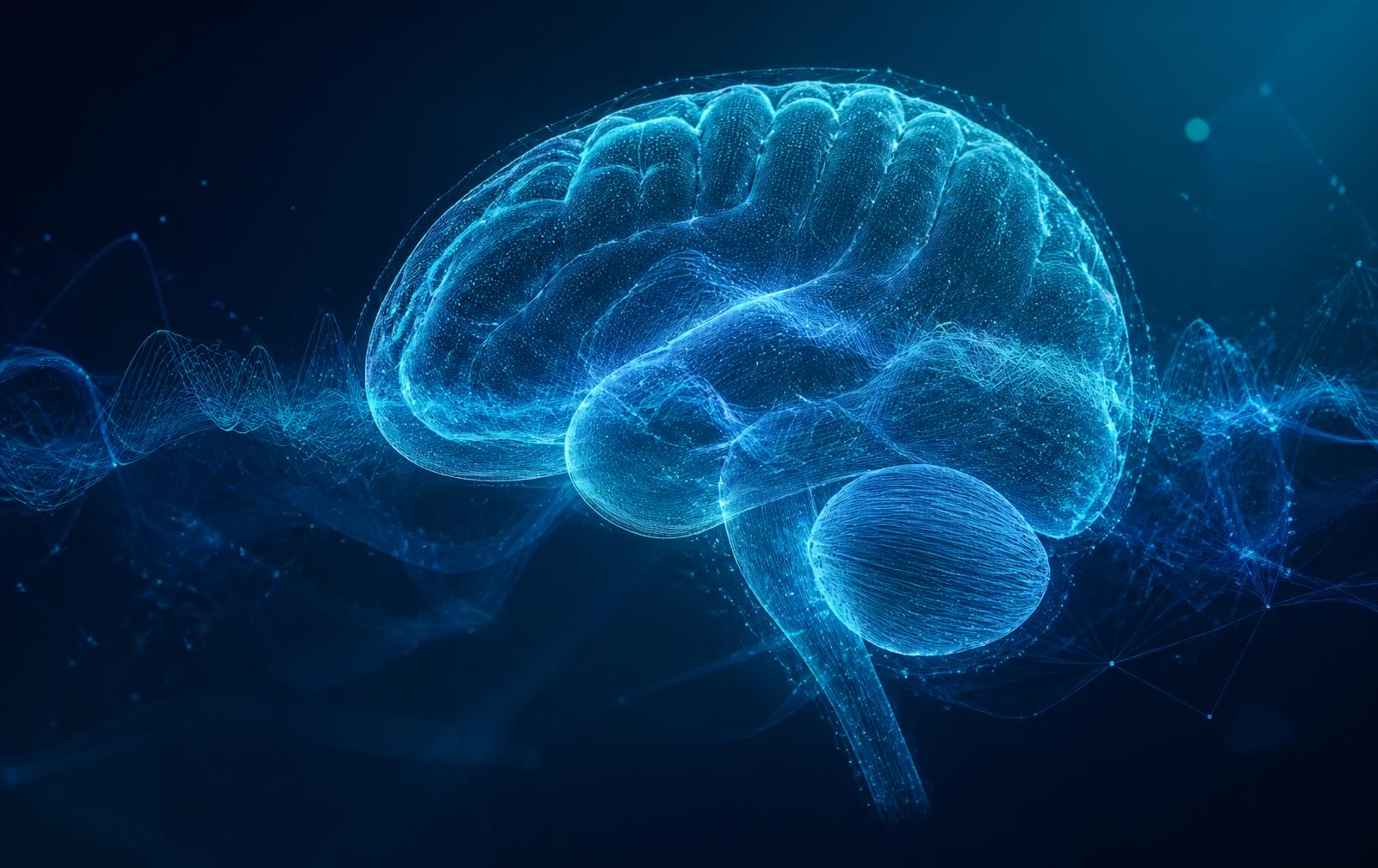 Illustration of a brain rendered from luminous signal data